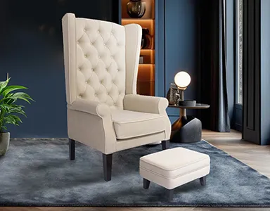 Abbey High Back Wing Chair Foot Stool Only (Beige) - WF-ABBEY-ST-BG-S
