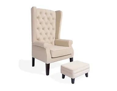 Abbey High Back Wing Chair Foot Stool Only (Beige) - WF-ABBEY-ST-BG-S
