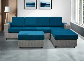 Awana Sectional sofa  - Grey Base And Blue Cushions