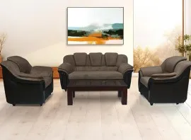 Dune Sofa - Brown PVC And Light Brown Micro Fabric (WF-DUNE-01-S)