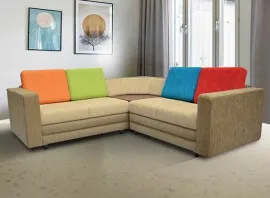 Legend Sectional Sofa - Brown Base And Red, Blue, Orange And Green Back Cushions