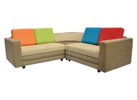 Legend Sectional Sofa - Brown Base And Red, Blue, Orange And Green Back Cushions