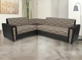 Levon Sectional Sofa - Brown PVC And Light Brown Flocking Fabric