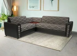 Levon Sectional Sofa - Black PVC And Grey Colour Flocking Fabric