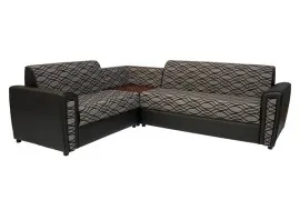 Levon Sectional Sofa - Black PVC And Grey Colour Flocking Fabric