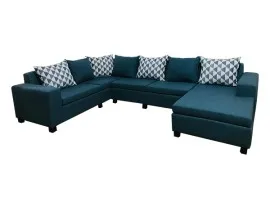 Florac Sofa - 4 Seaters With Longue - Blue Fabric (WFL-FLORAC-07-BU-S)