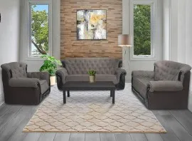 Kingston Fabric Sofa - Brown PVC And Fabric