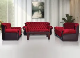 Kingston Fabric Sofa - Maroon PVC And Fabric