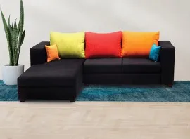 Winter Sectional Sofa - Black Base And Green, Orange And Maroon Back Cushions Fabrics