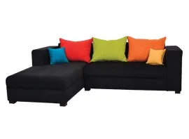 Winter Sectional Sofa - Black Base And Green, Orange And Maroon Back Cushions Fabrics