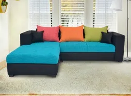 Winter Sectional Sofa - Black And Blue Base And Green, Orange And Pink Back Cushions