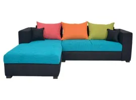 Winter Sectional Sofa - Black And Blue Base And Green, Orange And Pink Back Cushions