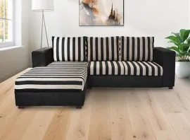 Winter Sectional Sofa - Black Base And Black And Light Brown Striped Cushions