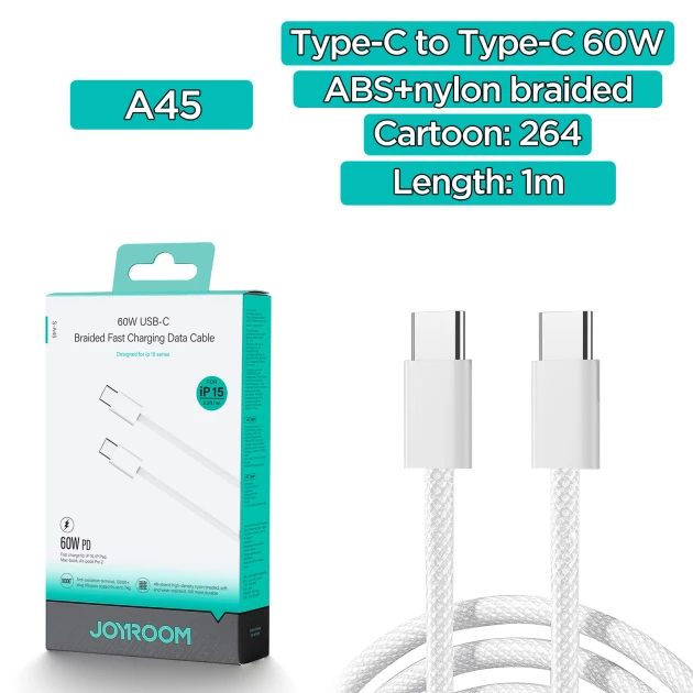 JOYROOM S-A45 Ben Series Braided 60W Type-C To Type-C Fast Charging Data Cable