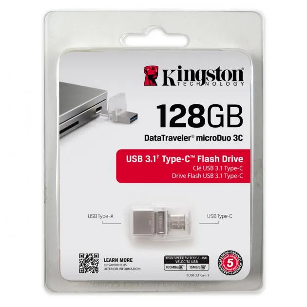 Kingston 128GB OTG High-Speed USB Type-C / Type-A DataTraveler microDuo 3C USB Flash Drive