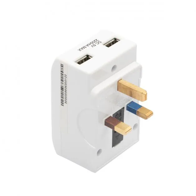 Kevilton 13A Fused Adaptor/1 To 1 Convertor With 2 USB (KV-FPAU2-13A)