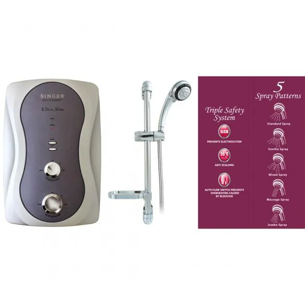 Singer Instant Shower Heater With Pressure Pump - Ultra Slim 3.5kW, 220 V