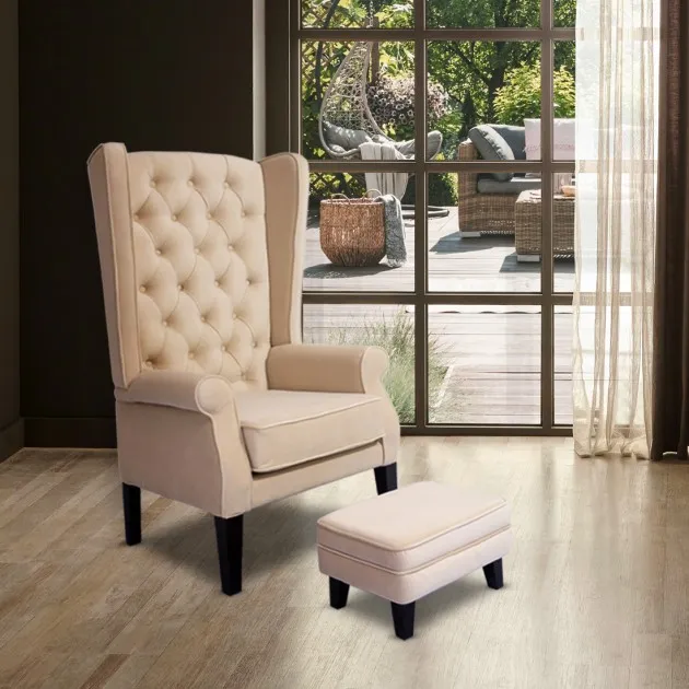 Abbey High Back Wing Chair (Beige) - WF-ABBEY-ACHR-BG-S