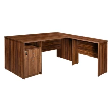 Office L Shape Office Table Drawer & Cupboard - Walnut Color (LF-OFI-LTAB-001-WN-S) Thumbnail 3