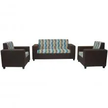 Monaco Sofa - Brown And Blue, Brown, Light Brown And Grey Striped And Diamond Printed Fabric