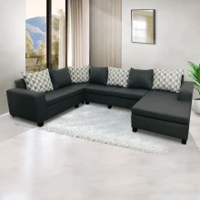 Florac Sofa - 4 Seaters With Longue - Gray Fabric (WFL-FLORAC-08-GR-S)